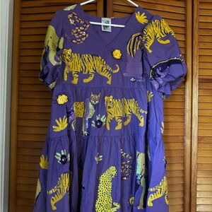 QUEEN OF SPARKLES Purple Dress with Yellow Animal Print